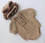Laden Sie das Bild in den Galerie-Viewer, Fox Neugeborenes Khaki Knit Outfit Kleider mit Kleidung für Baby Fotoshooting