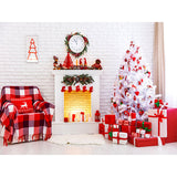 Laden Sie das Bild in den Galerie-Viewer, Fox Rolled Christmas Tree Gifts Fireplace Vinyl Backdrop - Foxbackdrop