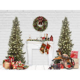 Laden Sie das Bild in den Galerie-Viewer, Fox Christmas Trees Vinyl Backdrop with Fireplace Gifts - Foxbackdrop