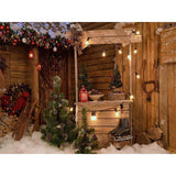 Laden Sie das Bild in den Galerie-Viewer, Fox Rolled Wood Christmas Snow Vinyl Backdrop - Foxbackdrop