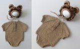 Laden Sie das Bild in den Galerie-Viewer, Fox Neugeborenes Khaki Knit Outfit Kleider mit Kleidung für Baby Fotoshooting