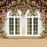 Laden Sie das Bild in den Galerie-Viewer, Fox Rolled Vinyl Double Windows Pink Flowers Spring Backdrop-Foxbackdrop