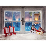 Laden Sie das Bild in den Galerie-Viewer, Fox Window Christmas Snowman Gift Vinyl Backdrop - Foxbackdrop